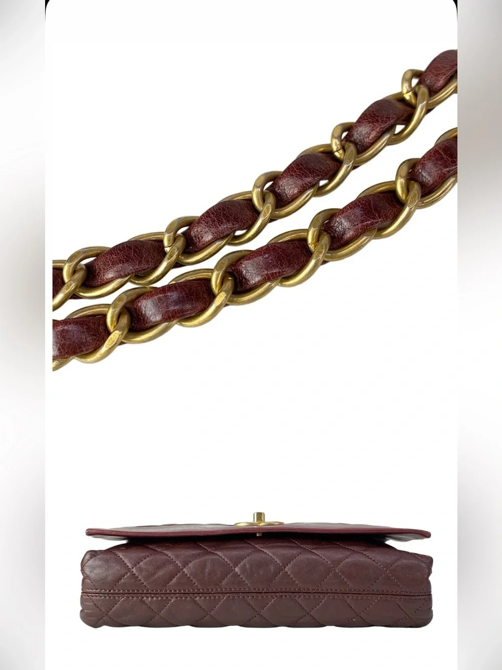 Authentic CHANEL Soft elegance quilted burgundy calf skin 2way bag